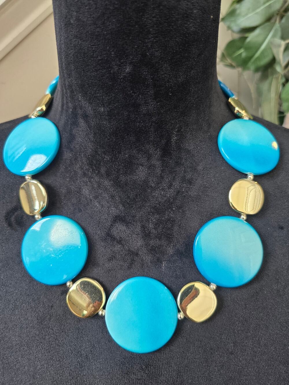 Turquoise Gold Disc Statement Necklace